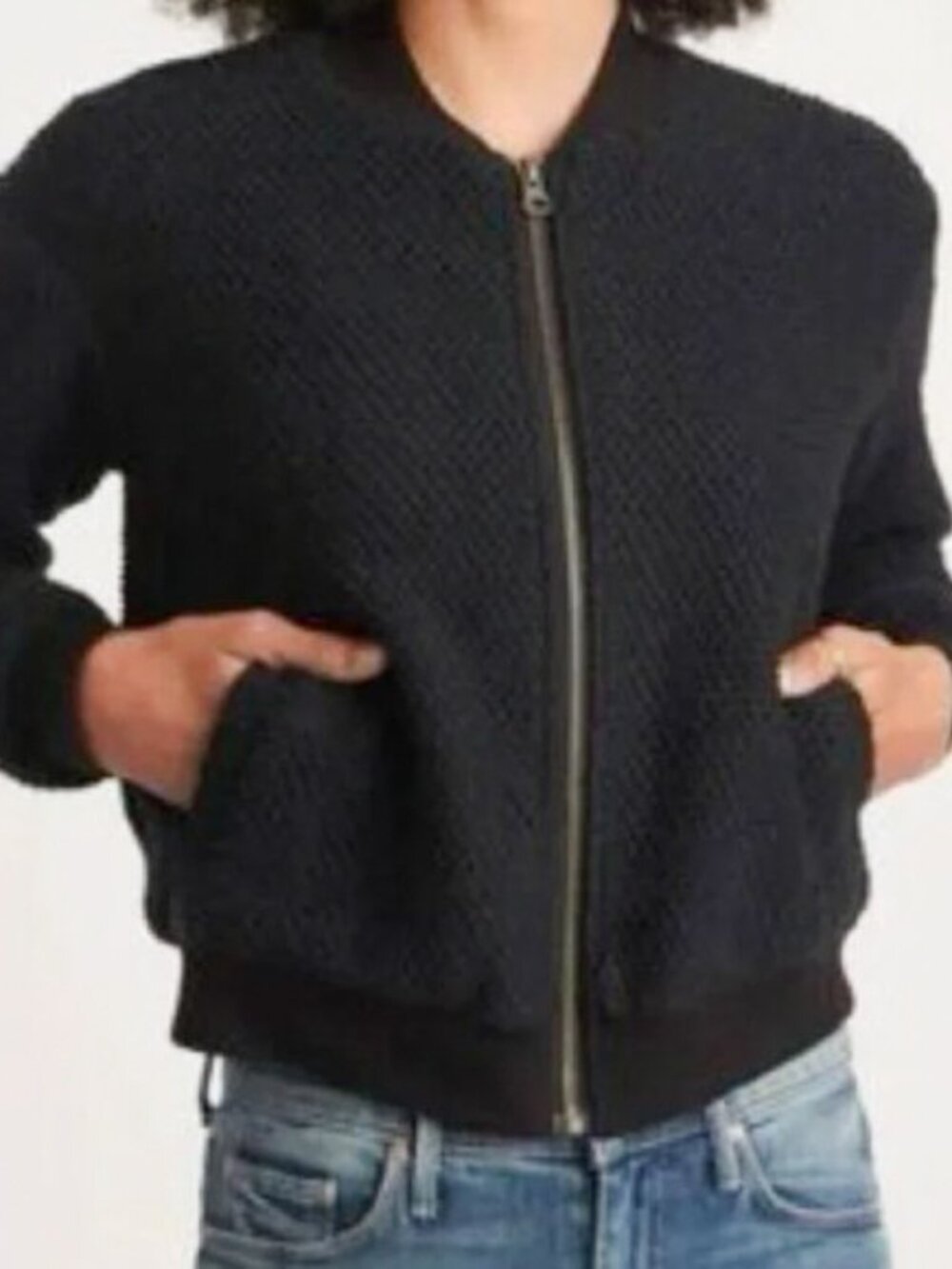 Marine Layer Birds Eye Charcoal Nubby Knit Bomber Jacket Large